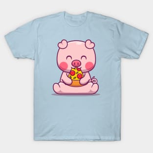 Cute Pig Eating Pizza T-Shirt